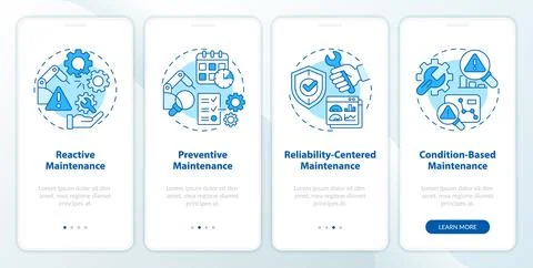 2D walkthrough predictive maintenance with blue icons Ilustración de archivo