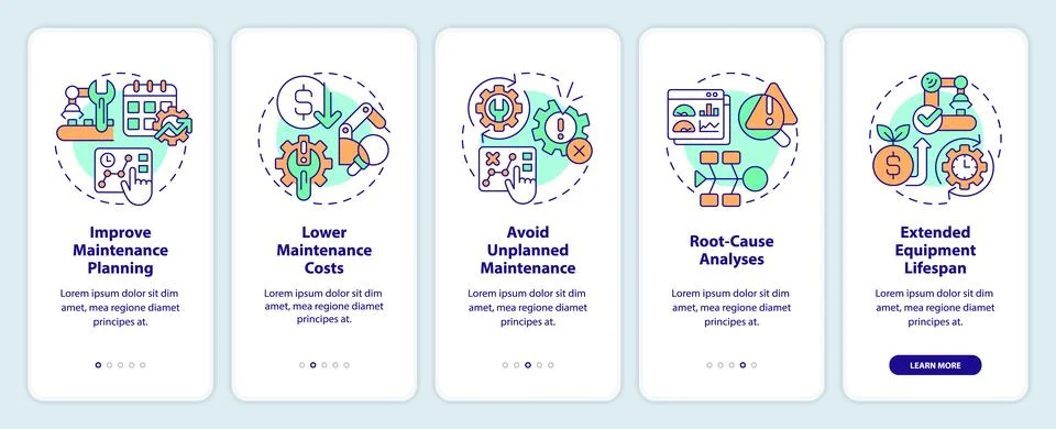 2D walkthrough predictive maintenance with line icons Stock Illustration