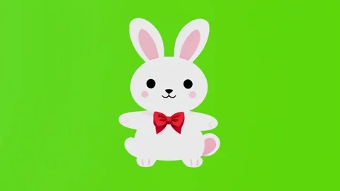 2d white plush rabbit isolated on a green screen Stock Footage 283352345