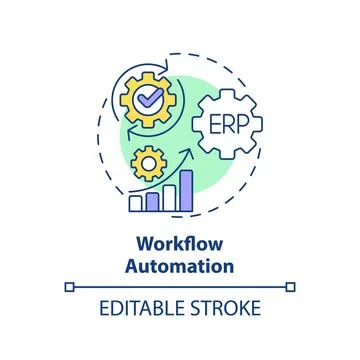 2D workflow automation line icon concept Stock Illustration