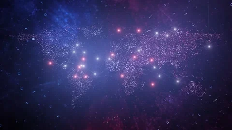 2d world map with binary data amd lights animation Stock Footage 345054403