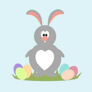 2Easter bunny with colored eggs on the grass. Easter holiday. Illustrazione stock