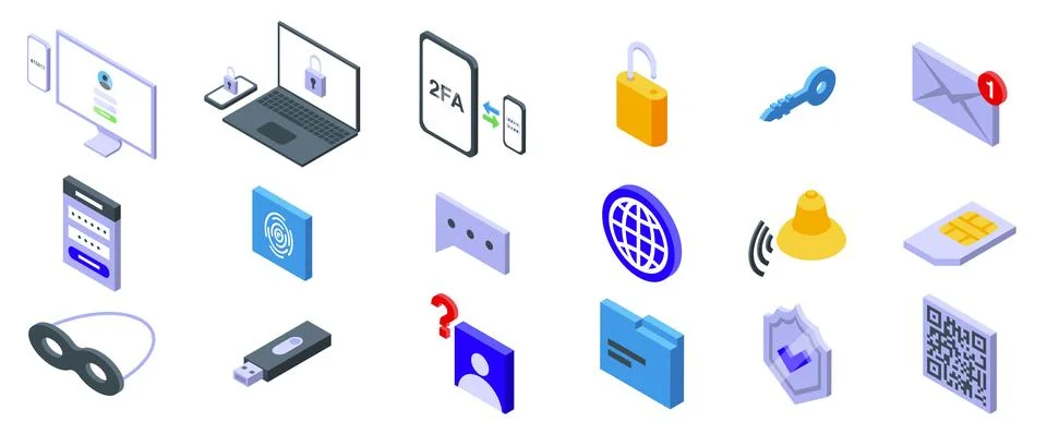 2fa icons set. Cyber security system protecting data and privacy online Stock Illustration