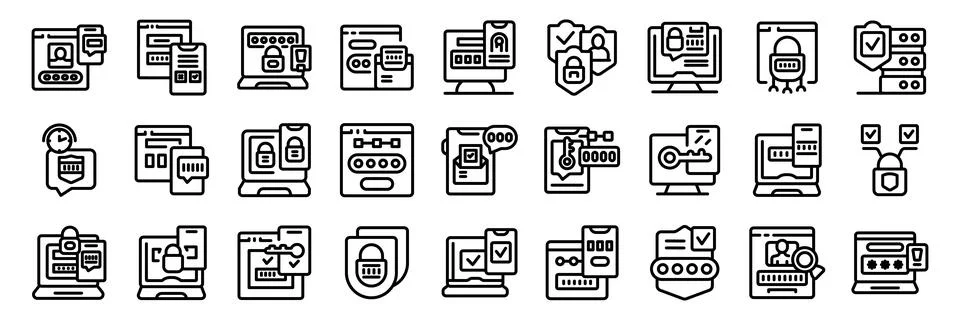 2fa icons set. Programmers protecting user data with secure login system icons Stock-Illustration