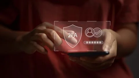 2FA Two Step authentication password concept, Woman hand enter a one time pas Stock Photos