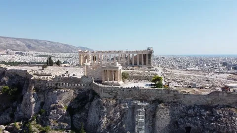 2k Acropolis Parthenon Site Aerial Sunny Day Stock Footage