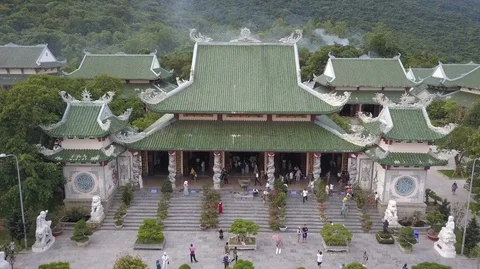 2K Aerial close up view of Linh Ung pagoda in Danang Vietnam Stock-Footage 97876302