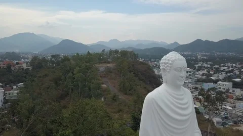 2K Aerial close-up view of Sitting Big Buddha statue in Asia Stock Footage 97864770