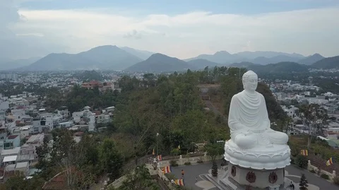 2K Aerial close-up view of Sitting Big Buddha statue in Asia Stock Footage 97865084