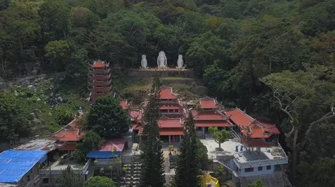 2K Aerial overhead view of ancient pagoda in Ta Cu Mountain Vietnam Stock Footage 97875306