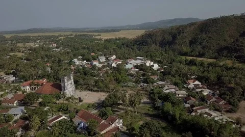 2K Aerial view of the ancient catholic Mang Lang Church in Vietnam Stock Footage 97869813