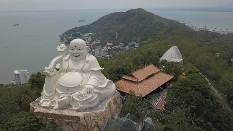 2K Aerial view of sitting Big Happy Buddha in Vung Tau Vietnam Stock Footage 97866047
