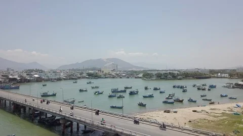 2K Aerial view of Tran Phu Bridge in Na Trang, Vietnam Stock Footage 98010603