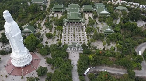 2K Aerial View of White Big Buddha in Da Nang Vietnam Stock Footage 97879538