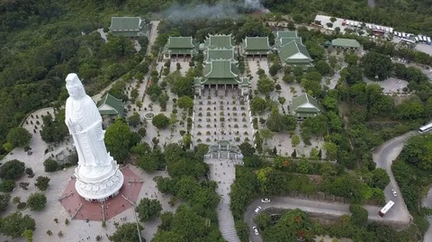 2K Aerial View of White Big Buddha in Da Nang Vietnam Stock Footage 97879977
