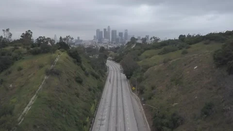 2k Aerialshot of abandoned freeway in Los Angeles during Covid Video stock 248408384