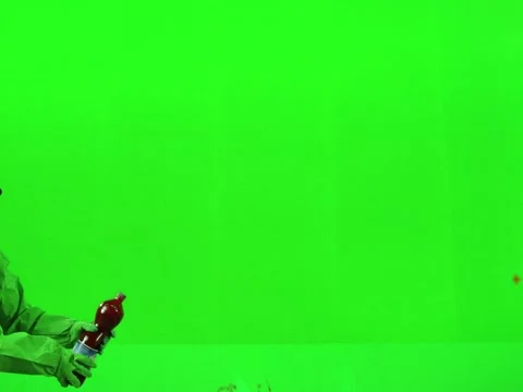 2K Chaotic Blood Bottle Spray Spurt VFX Overlay on Green Screen Stock Footage 345665633