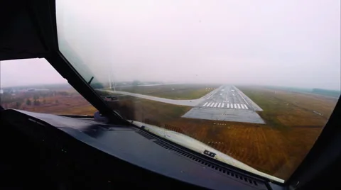 2K  Cockpit Landing. Foggy Stock Footage