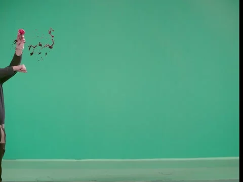 2K Dense Gore Burst Meat And Blood Spatter VFX Overlay on Green Background Stock Footage 344916214