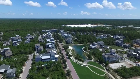 2K Drone Flying Over Luxury Neighborhood Surrounded By Forest Stock-Footage 123087004