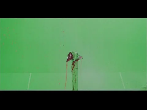 2K Linear Vertical Blood Drip Stream VFX Overlay on Green Screen Stock Footage 345670189