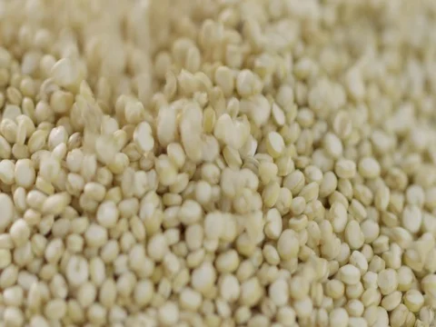 2k Macro close up of falling grains of quinoa in isolation. Slow motion. Stock-Footage 81338110
