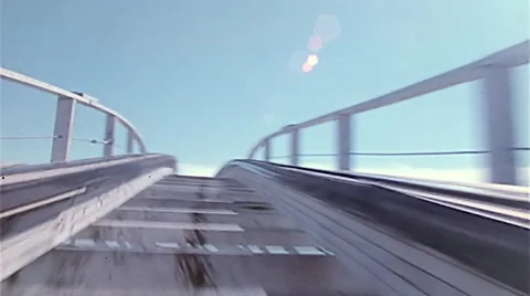 2k Point of view of first lift and first drop of a wooden roller coaster. Video stock 67344584