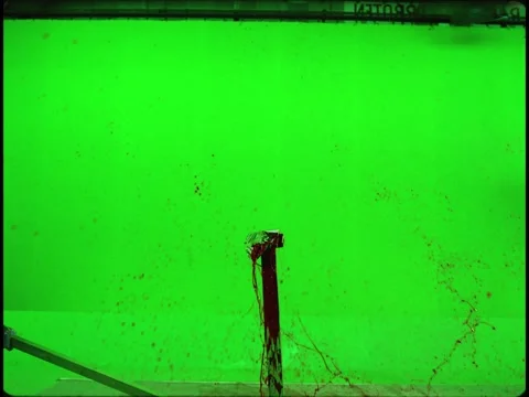 2K Radial Post Blood Impact Splatter VFX Overlay on Green Background Stock Footage 345692580
