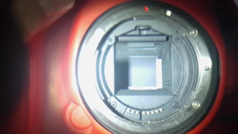 2K Slow motion of Shutter mechanism working in a DSLR Camera Stock Footage 107991017