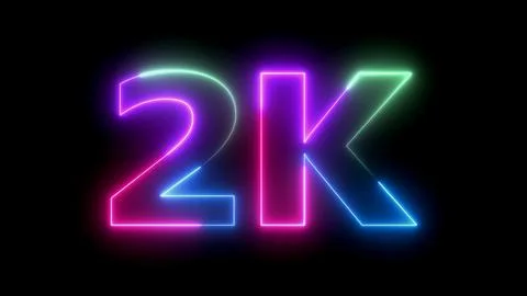 2k text neon light effect on black background Stock Illustration