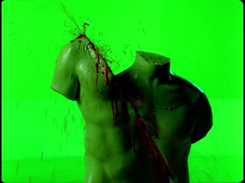 2K Torso Neck Wound Blood Spurt VFX Overlay on Green Background Stock Footage 345669772