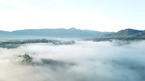 2k,drone footage going up breaking through dense fog slowly revealing the view Stock Footage 129170669