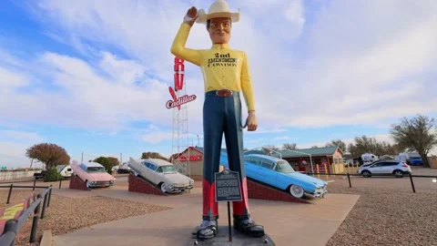 2nd Amendment Cowboy statue near Cadillac Ranch Stock Footage 233371592