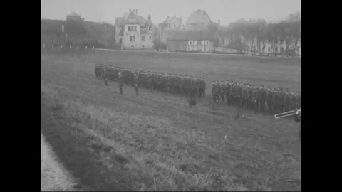 2nd F.S. Bn and 28th Inf Band wait for arrival of Gen Pershing 1918-1919 Stock Footage 98952961