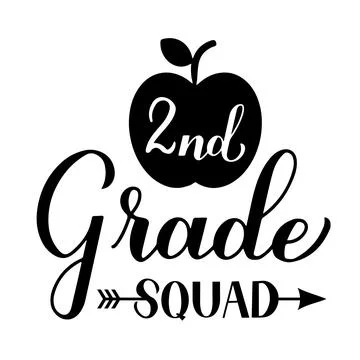 2nd Grade squad calligraphy hand lettering isolated on white. First day of sc Illustrazione stock