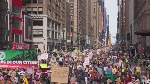 2nd No Kings Protest Rally At Times Square In New York City On 2025 Stock Footage 319472853