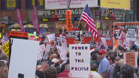 2nd No Kings Protest Rally At Times Square In New York City On 2025 Stock Footage 319640257