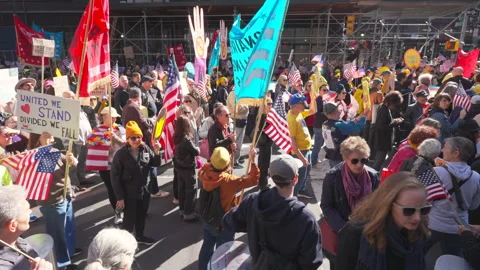 2nd No Kings Protest Rally At Times Square In New York City On 2025 Video stock 319723971