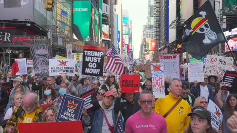 2nd No Kings Protest Rally At Times Square In New York City On 2025 Stock Footage 319863603
