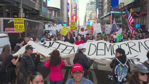 2nd No Kings Protest Rally At Times Square In New York City On 2025 Video stock 319864329