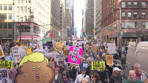 2nd No Kings Protest Rally At Times Square In New York City On 2025 Stock Footage 319923716