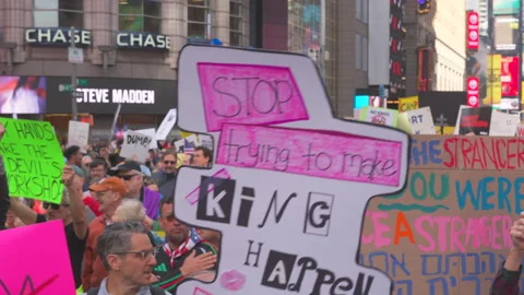 2nd No Kings Protest Rally At Times Square In New York City On 2025 Video stock 319930955