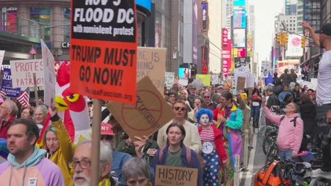 2nd No Kings Protest Rally At Times Square In New York City On 2025 Video stock 319930960