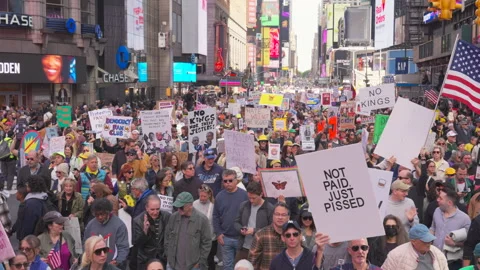 2nd No Kings Protest Rally At Times Square In New York City On 2025 Stock Footage 319938700