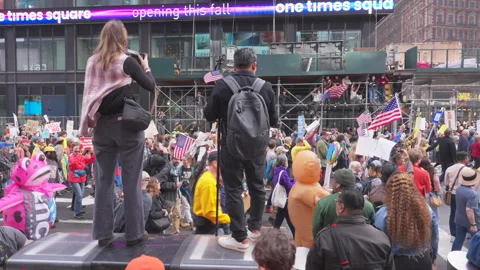 2nd No Kings Protest Rally At Times Square In New York City On 2025 Stock Footage 319954938