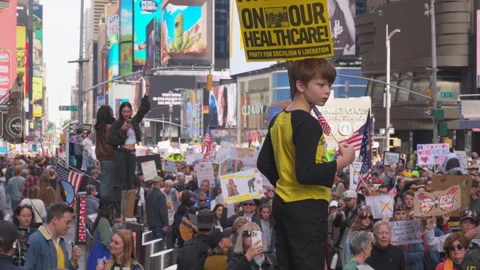 2nd No Kings Protest Rally At Times Square In New York City On 2025 Stock Footage 319966300