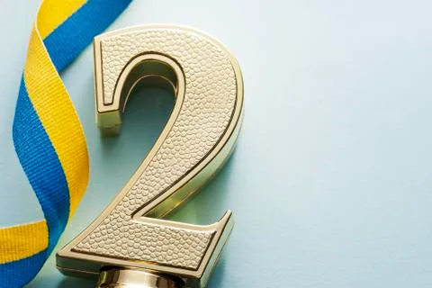 2nd placed runner up number two gold trophy Stock-Fotos