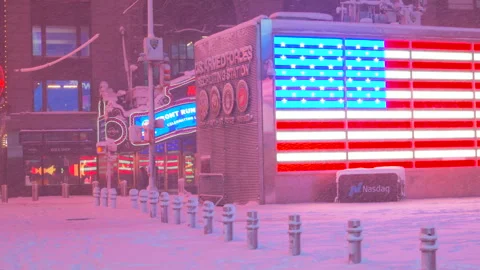 2nd Powerful Blizzard hits in Times Square at Midtown Manhattan in New York City Stock Footage 337197559