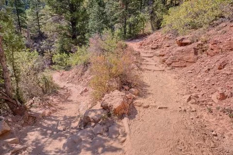 2nd Switchback along North Kaibab Trail at North Rim AZ Stock Photos
