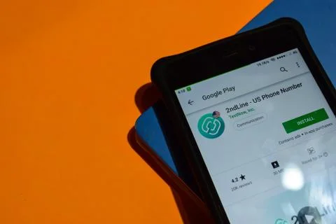 2ndLine - US Phone Number dev app on Smartphone screen Stock-Fotos